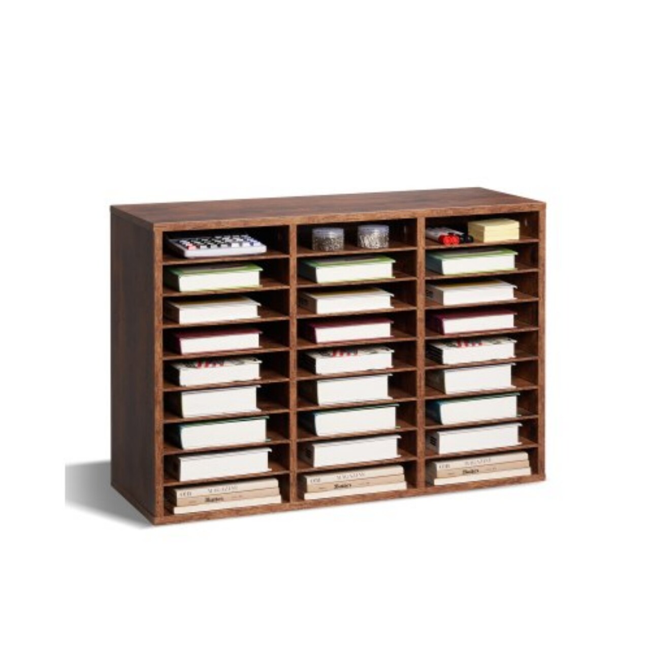 Wood Literature Organizer File Sorter with Removable Shelves Mailbox Slots for Office